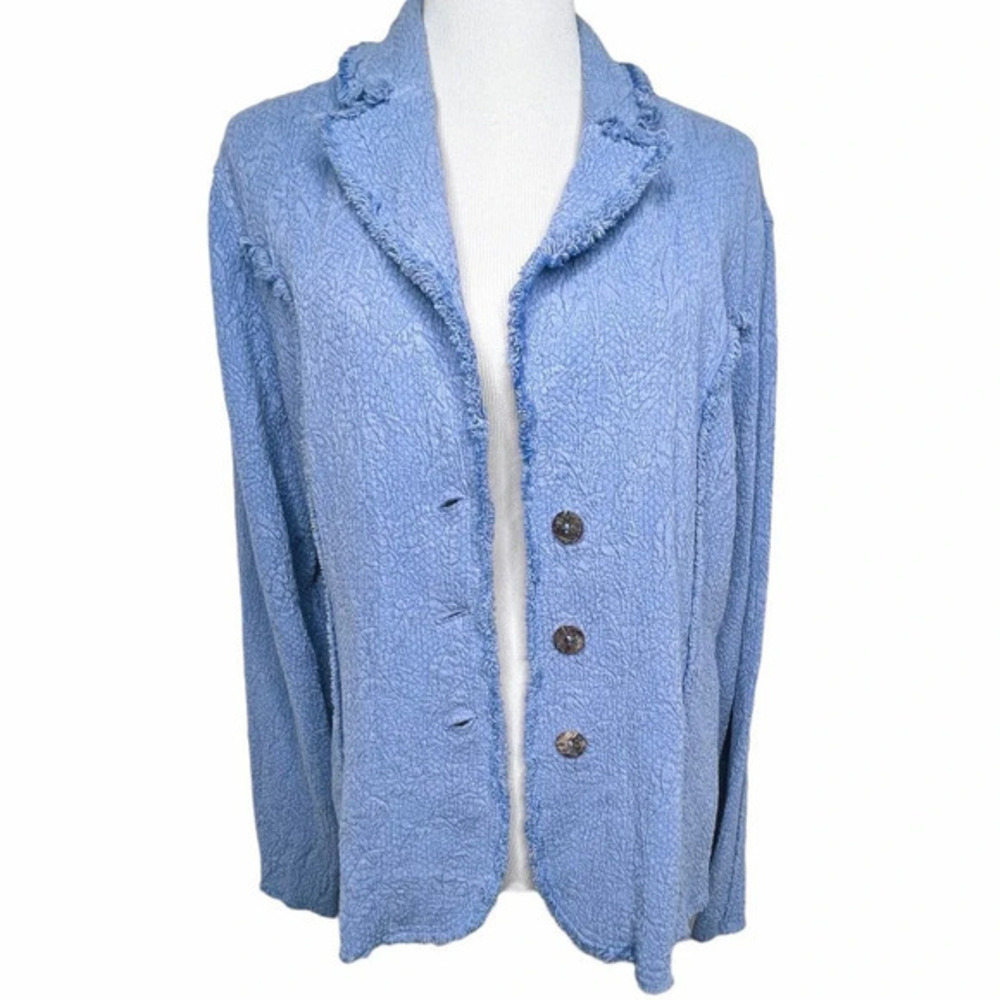 Tianello‎ Blue Fringe Textured Jacket Size Large